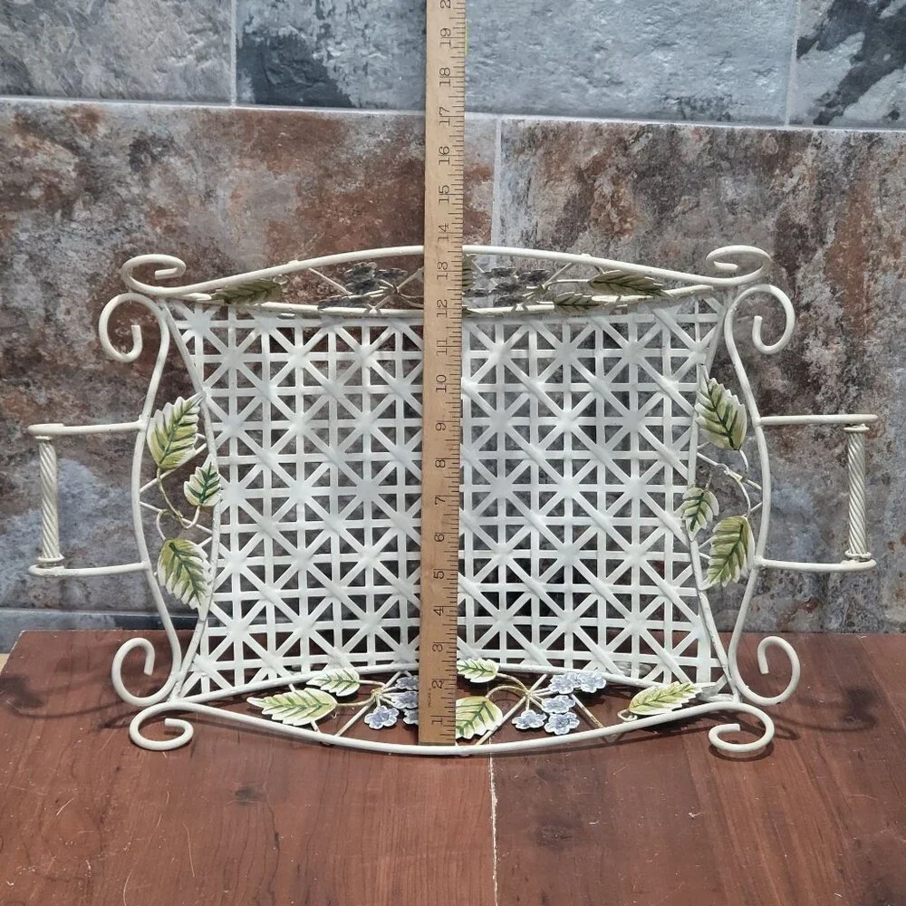 Vintage Yellow Floral Metal Basket Wrought Handwoven Iron